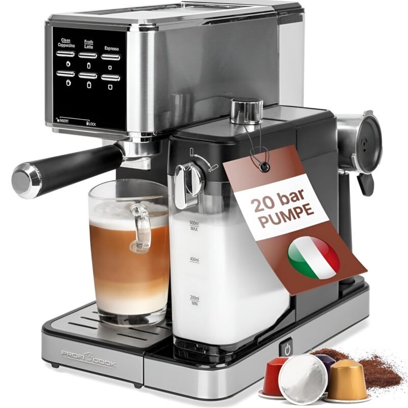 Machine à Café Expresso ProfiCook PC-ES-KA 1266 2 en 1 avec mousseur à lait automatique