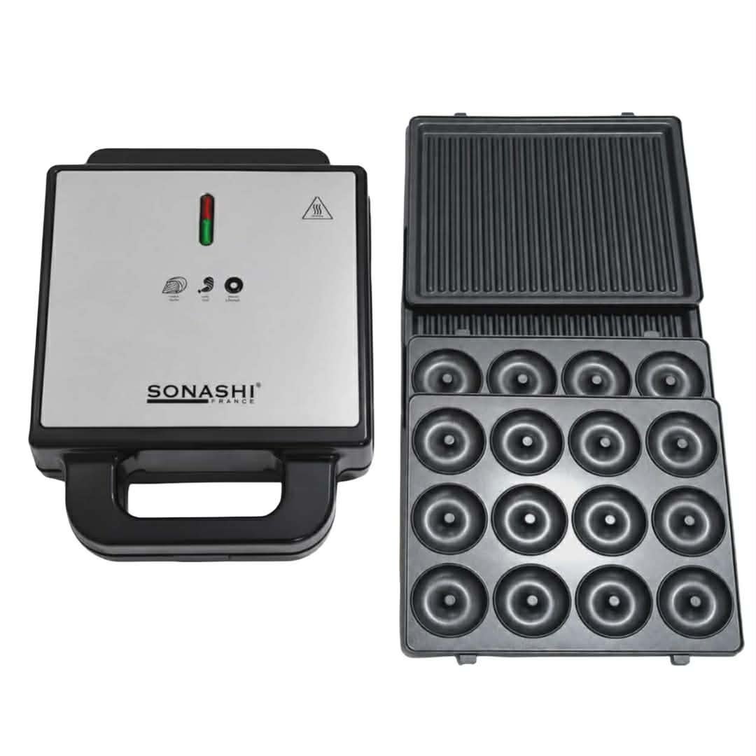 sonashi-ssm882-snack-maker-3en1-1400w.jpg Snack Maker Sonashi SSM-882 3 en 1 1400W avec plaques pour gaufres, panini et grill